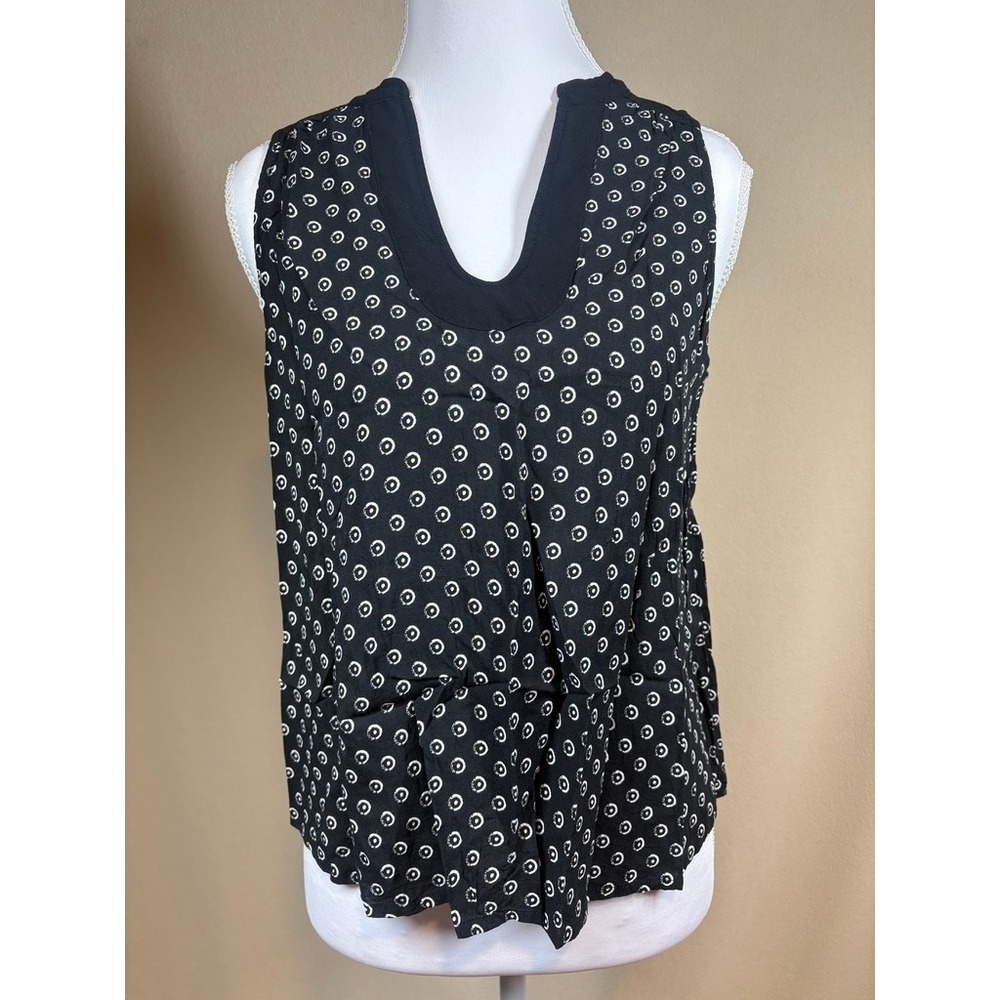 Maeve for Anthropologie Top Sz 4 Black Polka Dot Tank Business Casual Minimalist